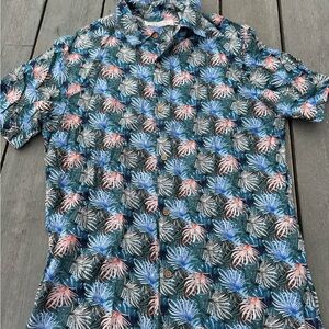 Island Republic Leaf Pattern Men's Shirt - Blue, Pink, Green